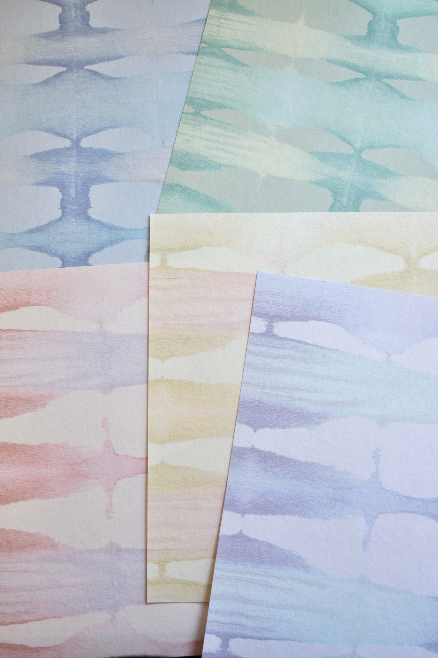 Set of five hand-dyed wall coverings mimicking cusp formations on the beach.